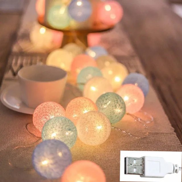 10/20/40 LED Cotton USB Balls String Christmas Fairy Lights Novelty Lamp Chain for Home Outdoor Garland Wedding Party Decoration - Kaiju Mafia