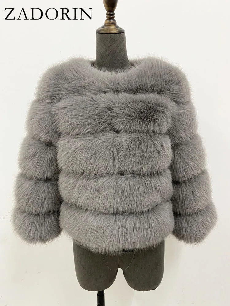 Elegant Black & White Fluffy Faux Fur Coat - Sizes S-6XL - Kaiju Mafia