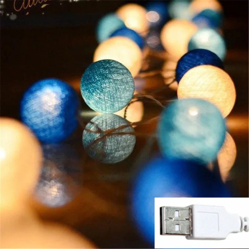 10/20/40 LED Cotton USB Balls String Christmas Fairy Lights Novelty Lamp Chain for Home Outdoor Garland Wedding Party Decoration - Kaiju Mafia