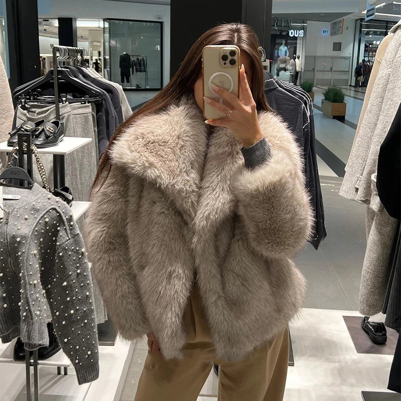 luxury fluffy fur coat for women