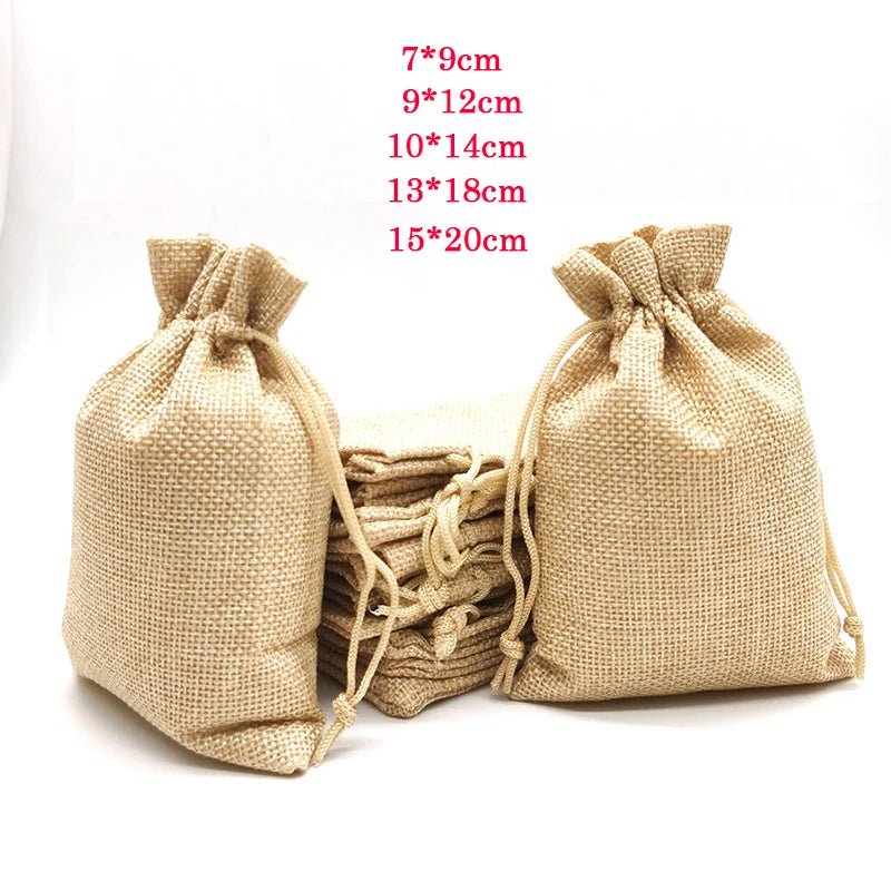 50/100Pcs Burlap Linen Drawstring Bag Jute Gift Bag Jewelry Packaging Organizer Storage Bag Party Favor Party Candy Bags - Kaiju Mafia