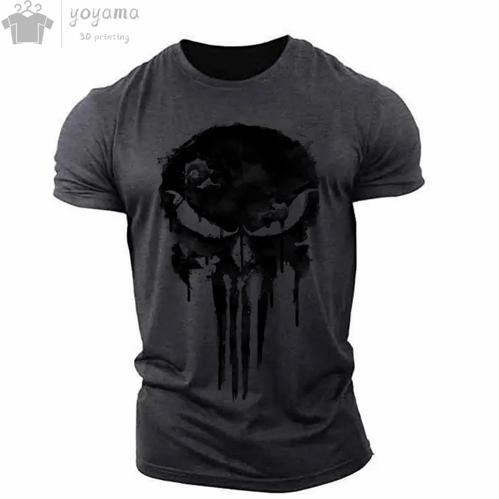 Patriotic Skull 3D Print Military Tee for Men - Short-Sleeve O-Neck Top - Kaiju Mafia