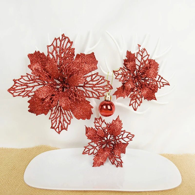 Glitter Poinsettia Christmas Flowers - Kaiju Mafia