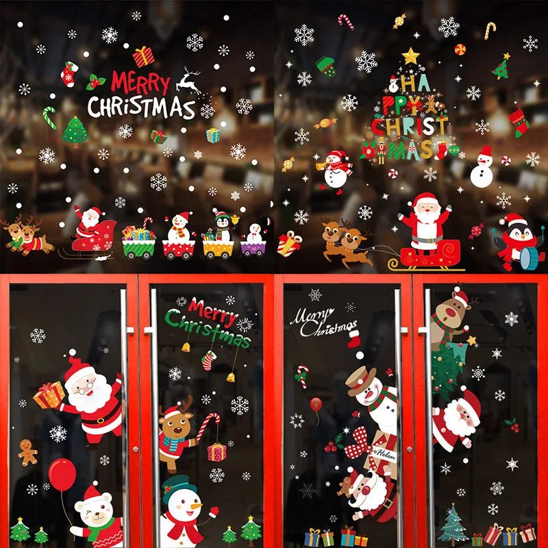 Christmas Snowflake Window Clings Stickers Santa Claus Reindeer Wall Glass Sticker Xmas Decorations Navidad 2023 Home Decor Noel - Kaiju Mafia