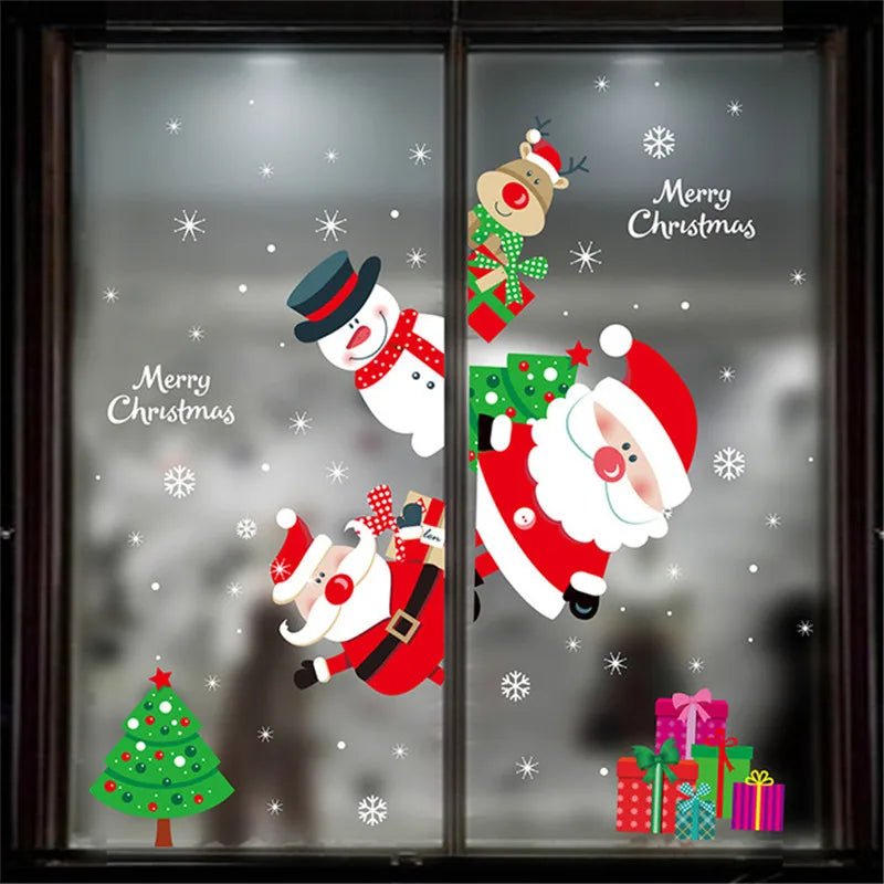 Christmas Snowflake Window Clings Stickers Santa Claus Reindeer Wall Glass Sticker Xmas Decorations Navidad 2023 Home Decor Noel - Kaiju Mafia