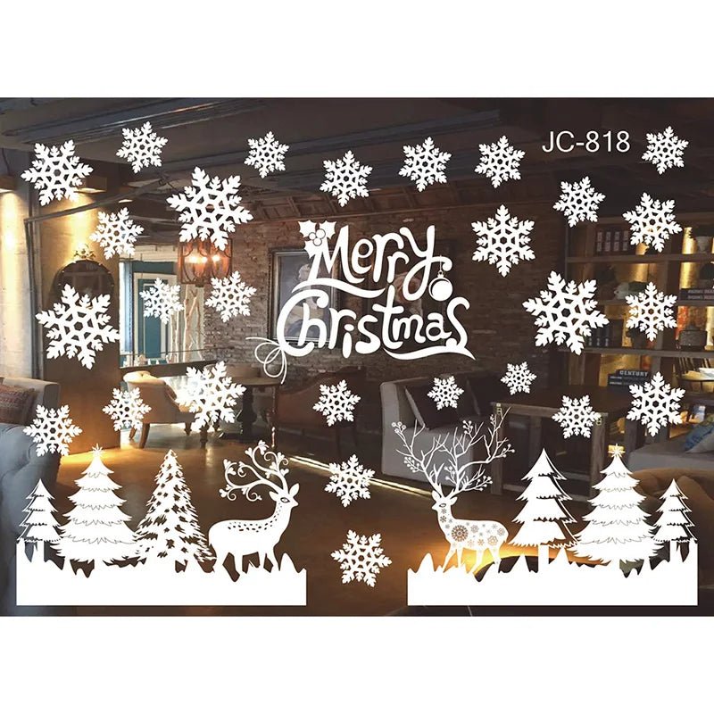 Christmas Snowflake Window Clings Stickers Santa Claus Reindeer Wall Glass Sticker Xmas Decorations Navidad 2023 Home Decor Noel - Kaiju Mafia