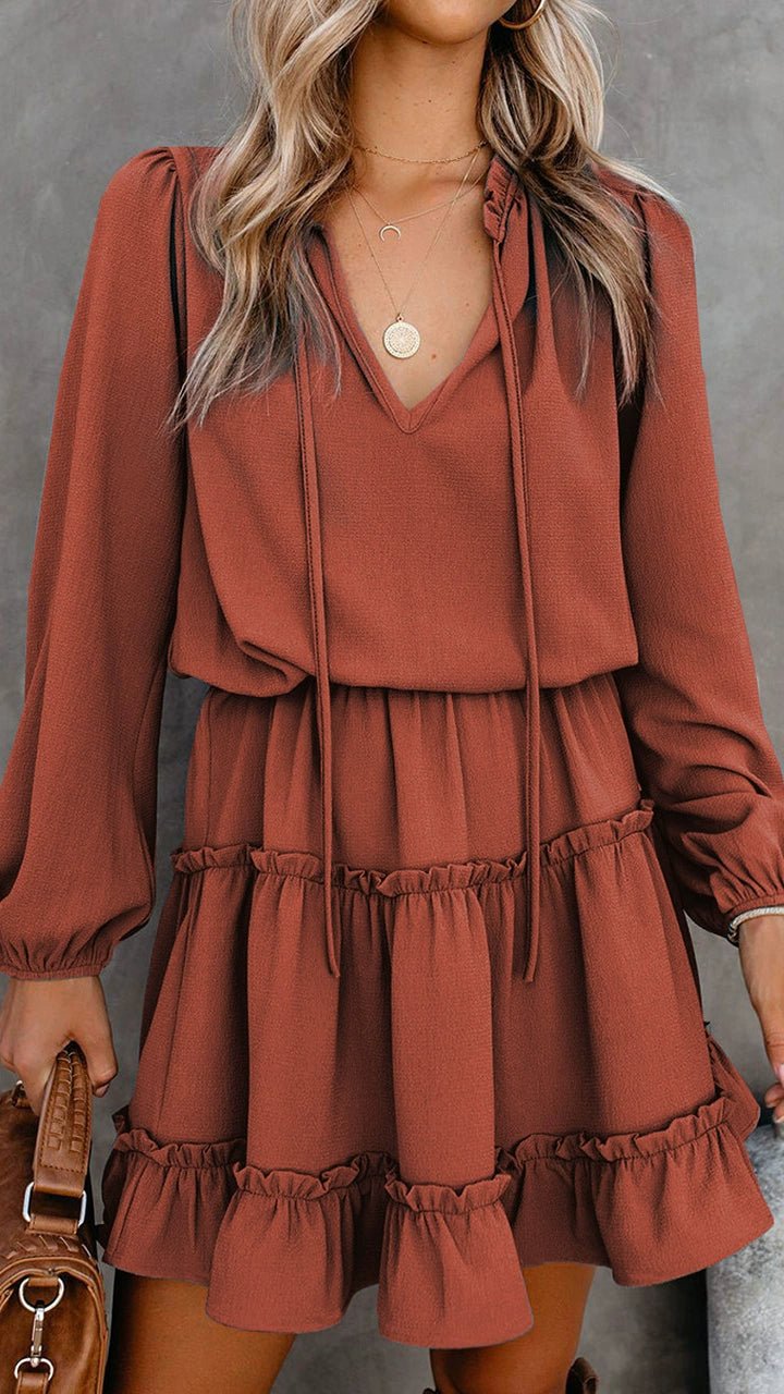 2024 Autumn Solid Color Thin Jumpsuit Skirt Fashion Slim Looking Temperament Commute Pullover Loose Knee - Length Dress Women - Kaiju Mafia