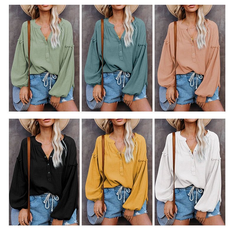 Fall New Arrival Pure Color Long Sleeves T-Shirt Female 2024 Special - Interest Design Casual Loose Plus Size Bottoming Shirt Tops V Neck Tide - Kaiju Mafia