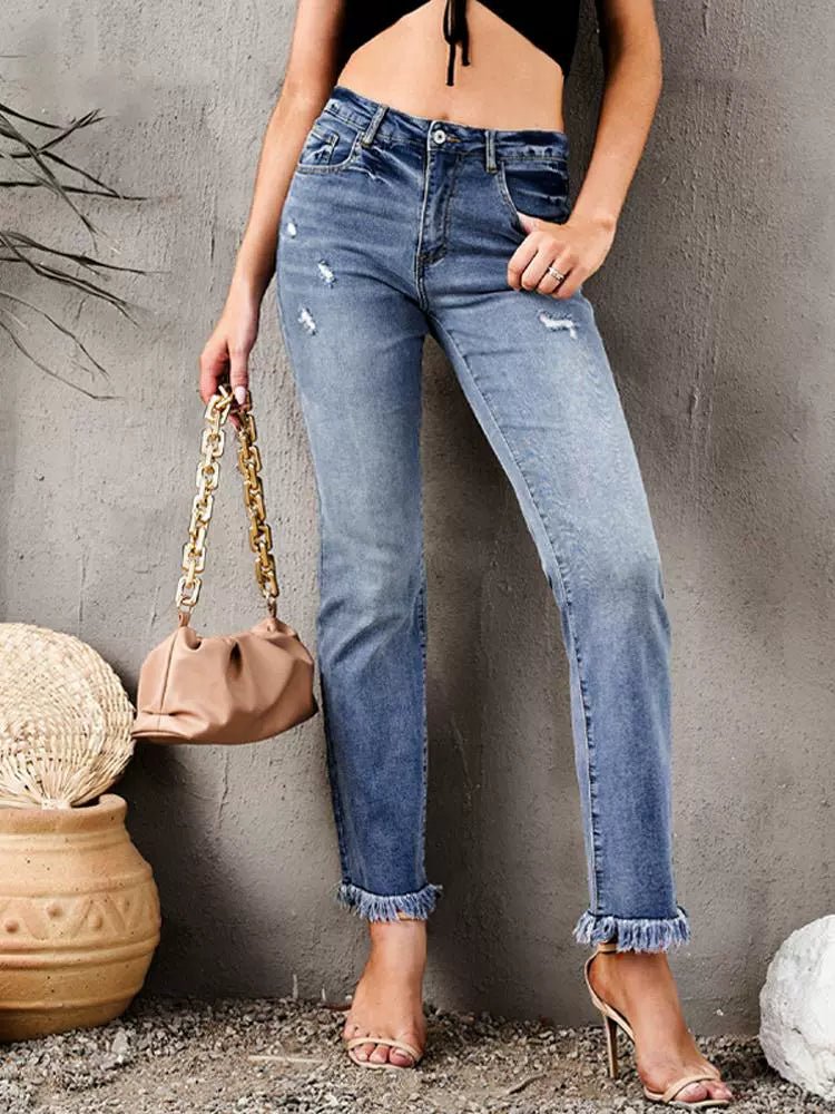 2024 Pure Color Washed Denim Women Fashion Idle Style Loose Cool Casual High Waist Straight - Leg Pants Women - Kaiju Mafia