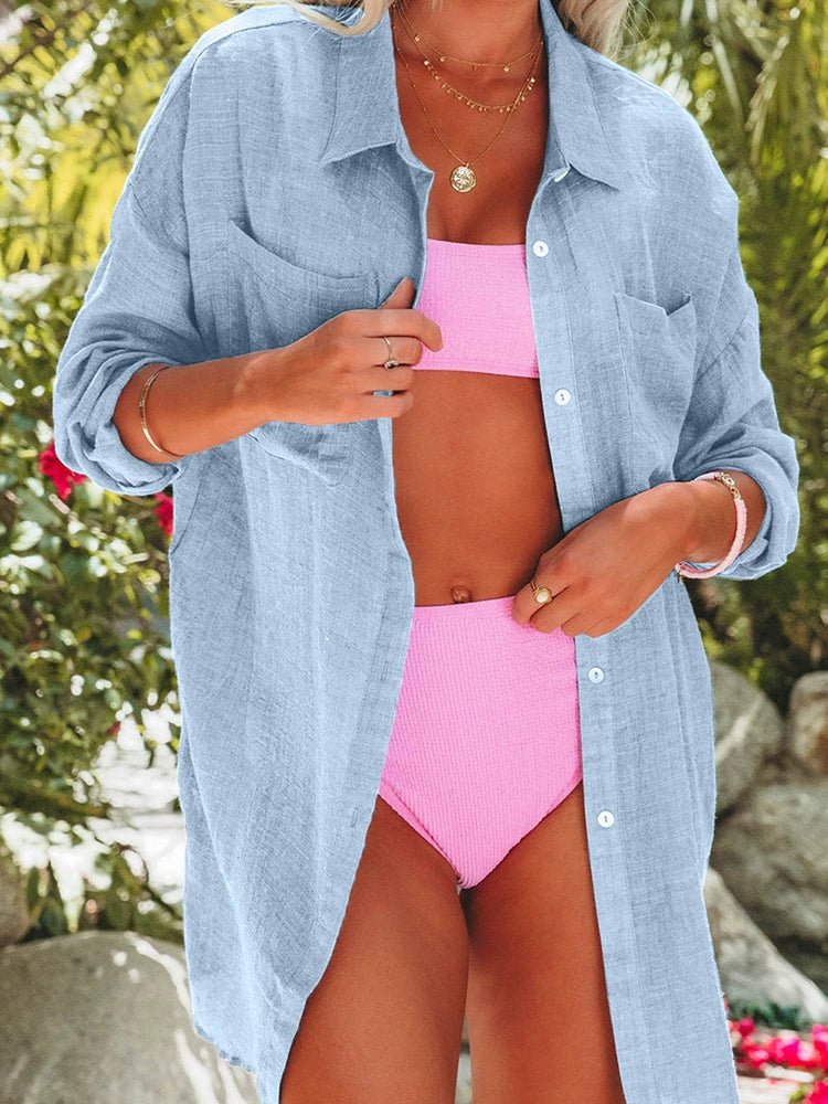 Summer New Arrival Mid Length Long Length Bikini Cover - up Chiffon Shirt for Women Fashion Beach Vacation Style Loose Sun Protective Blouse - Kaiju Mafia