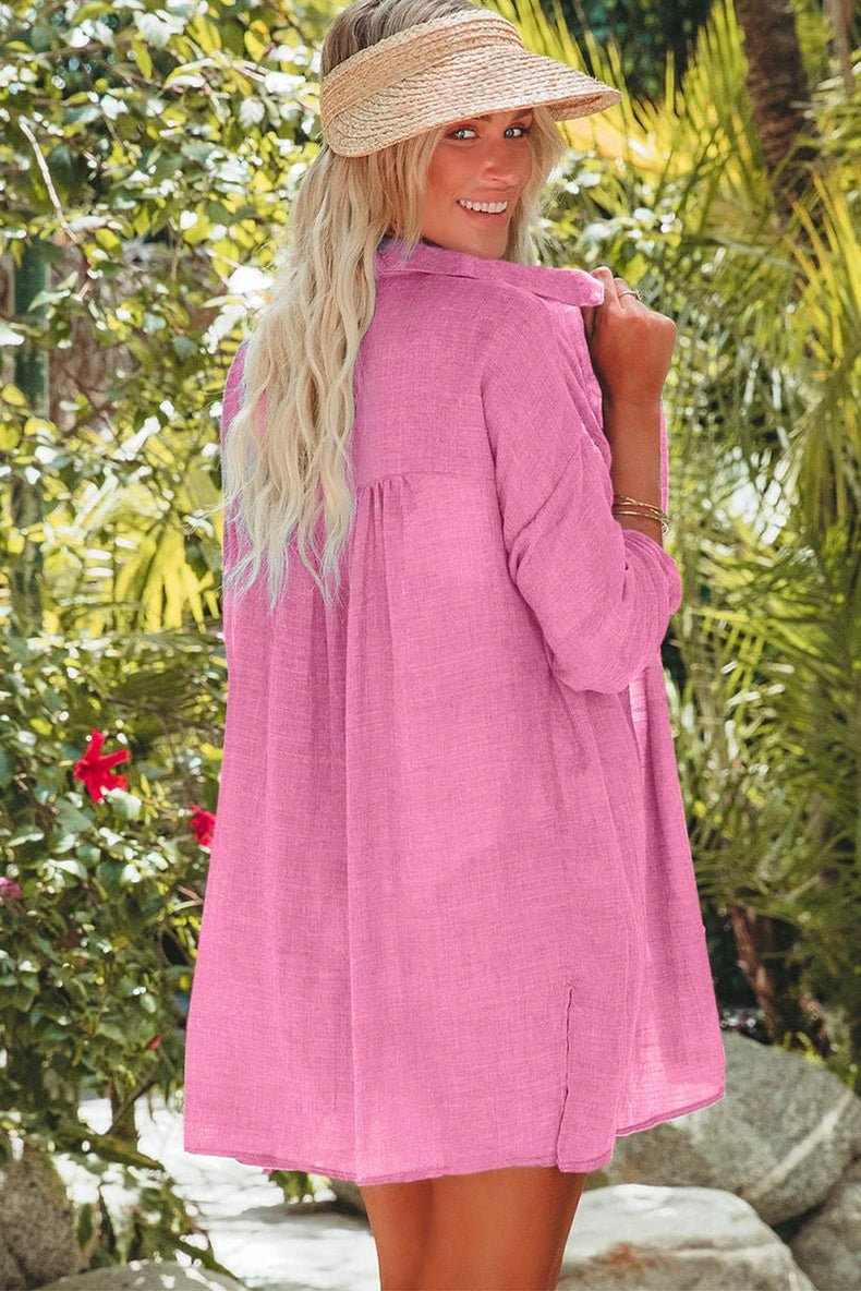 Summer New Arrival Mid Length Long Length Bikini Cover - up Chiffon Shirt for Women Fashion Beach Vacation Style Loose Sun Protective Blouse - Kaiju Mafia