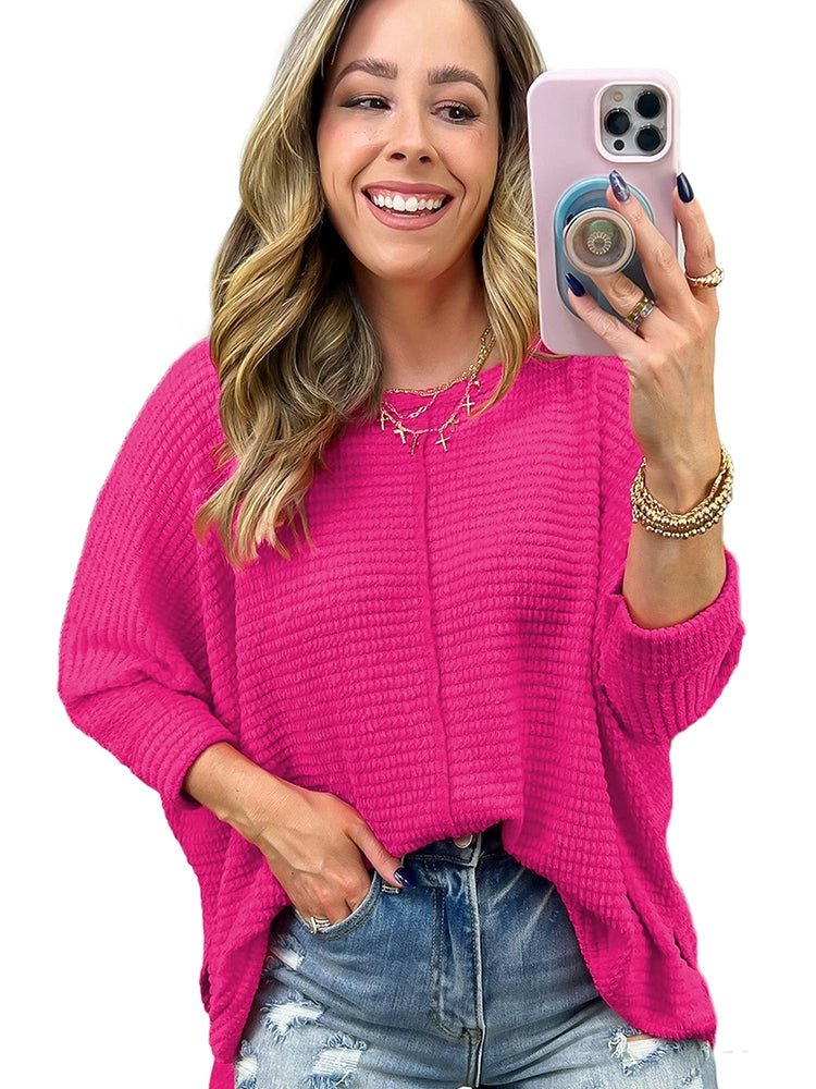 2024 Spring New Arrival Solid Color Pullover Long Sleeve T-shirt Female Fashion Loose Casual Texture Knitting round Neck Tops Female - Kaiju Mafia