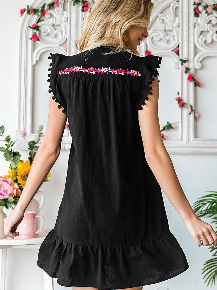 Summer Short Sleeve Fashion Bohemia Knee - Length Skirt Embroider - Kaiju Mafia