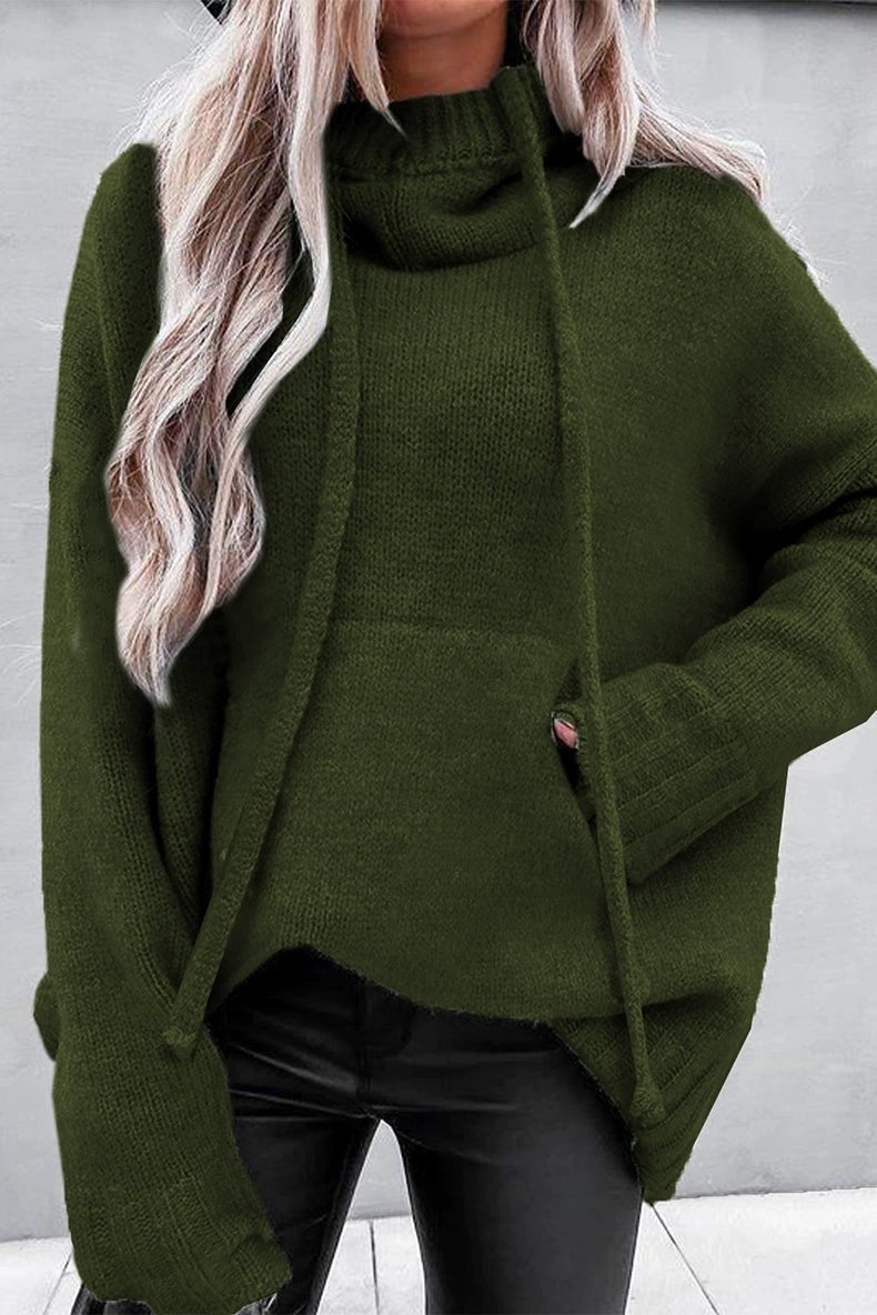 2024 Fashion Pure Color Kangaroo Pocket Turtleneck Knitting Sweater Female Winter New Arrival Thickened Heattech Thickening Sweater Female - Kaiju Mafia
