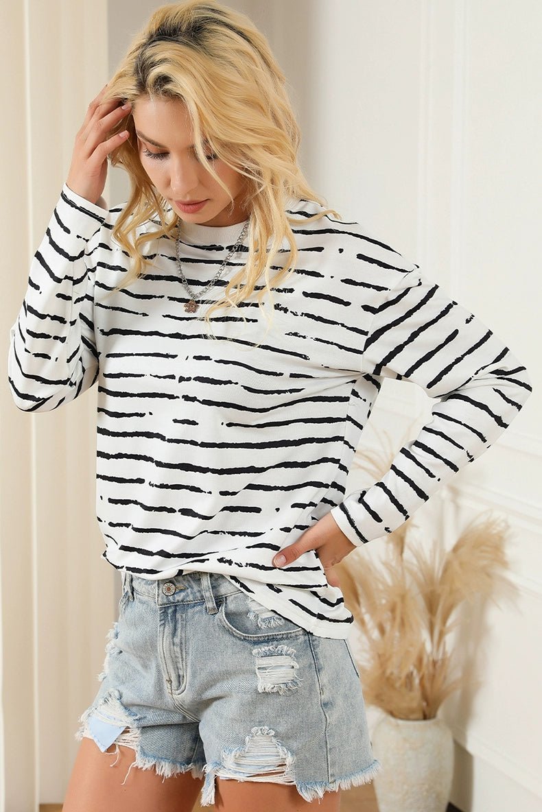 Stripes Thin Tops round Neck Pullover Long Sleeves T-shirt - Kaiju Mafia