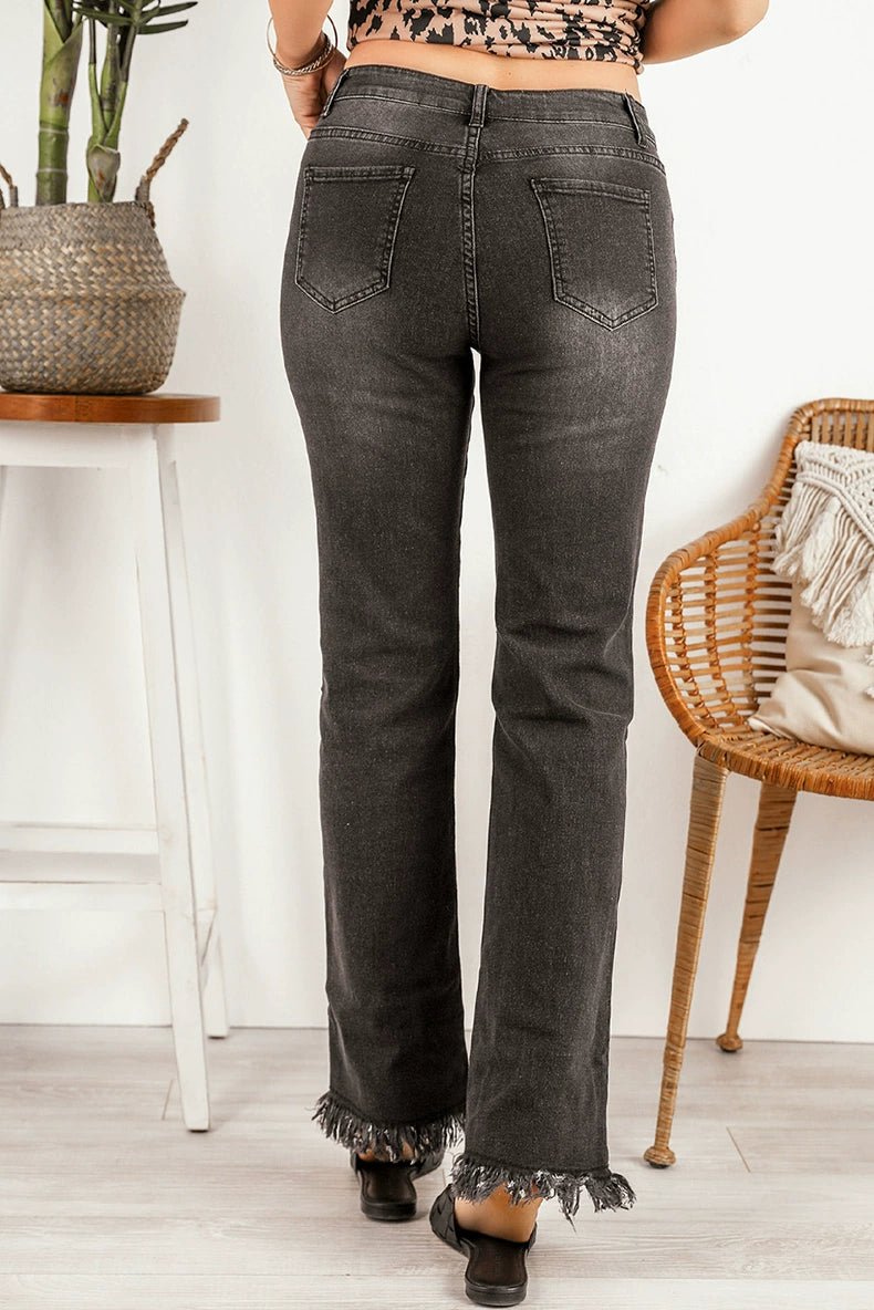 2024 Pure Color Washed Denim Women Fashion Idle Style Loose Cool Casual High Waist Straight - Leg Pants Women - Kaiju Mafia