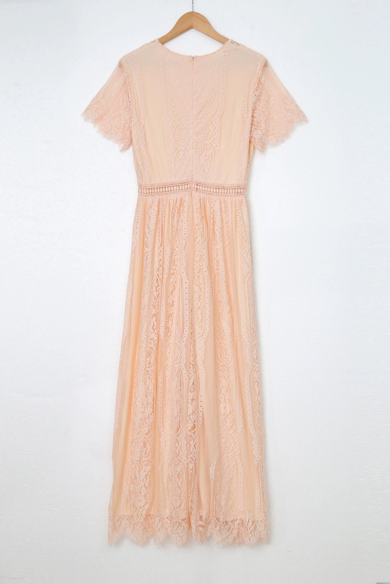 V Neck Fashion White Fairy Lace Dress Short Sleeve - Kaiju Mafia