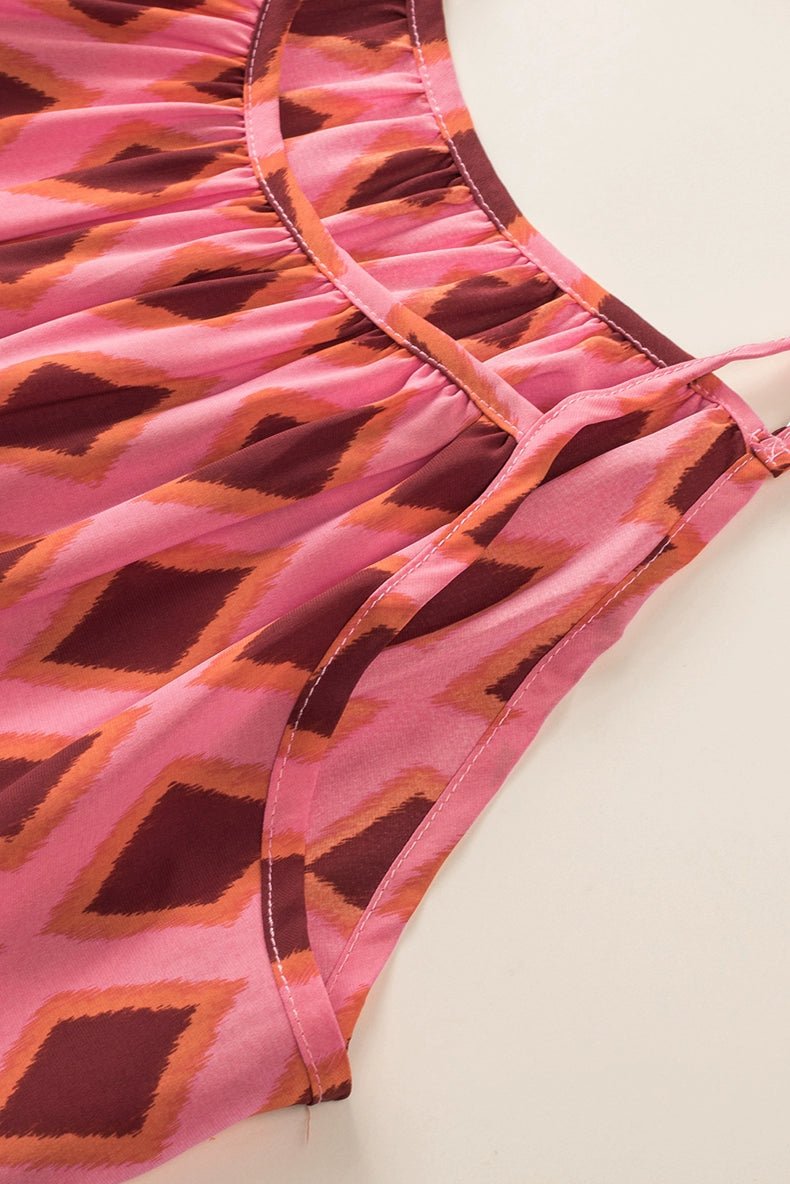 Fashion Geometric Print Sling Long Dress 2024 Summer New Arrival Loose Waist round Neck Sleeveless Thin Dress - Kaiju Mafia