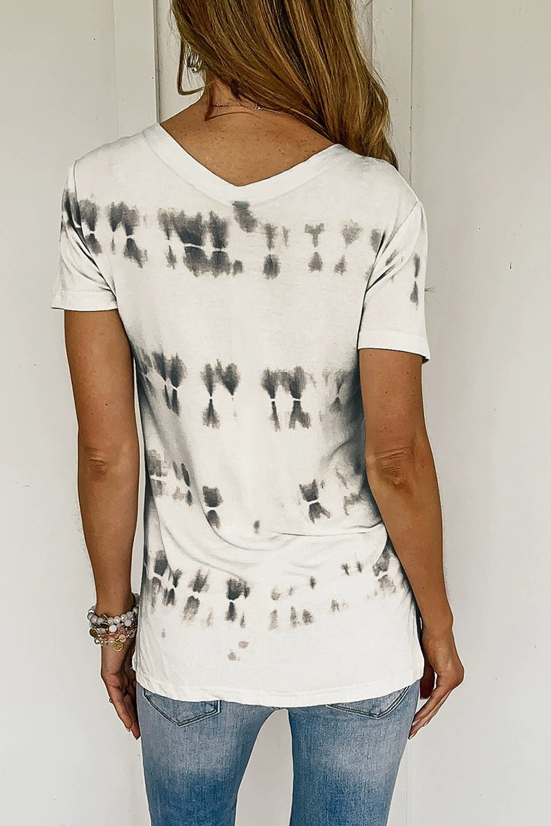 Tie - Dye Summer Silm V Neck Tops Print Short Sleeve T-shirt - Kaiju Mafia