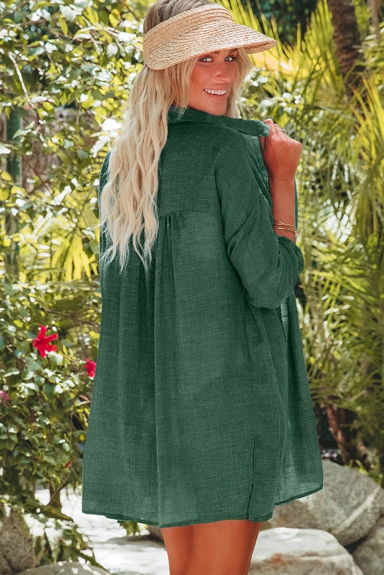 Summer New Arrival Mid Length Long Length Bikini Cover - up Chiffon Shirt for Women Fashion Beach Vacation Style Loose Sun Protective Blouse - Kaiju Mafia