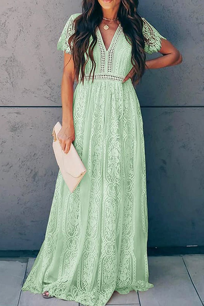 V Neck Fashion White Fairy Lace Dress Short Sleeve - Kaiju Mafia