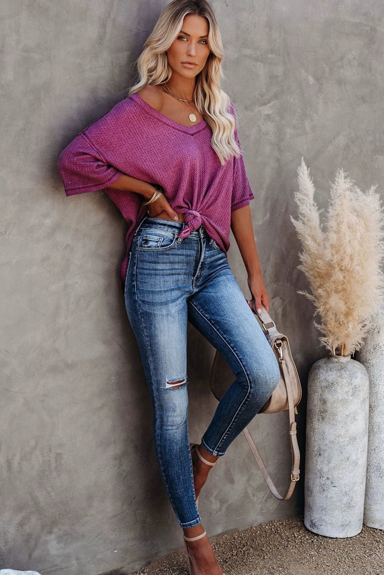 Dilamon New Arrival Pure Color Casual Half Sleeve Shirt Women&