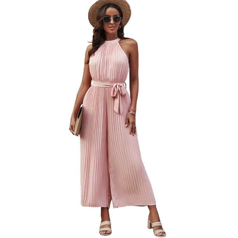 2024 Summer New Arrival Pure Color Halter Jumpsuit Women&