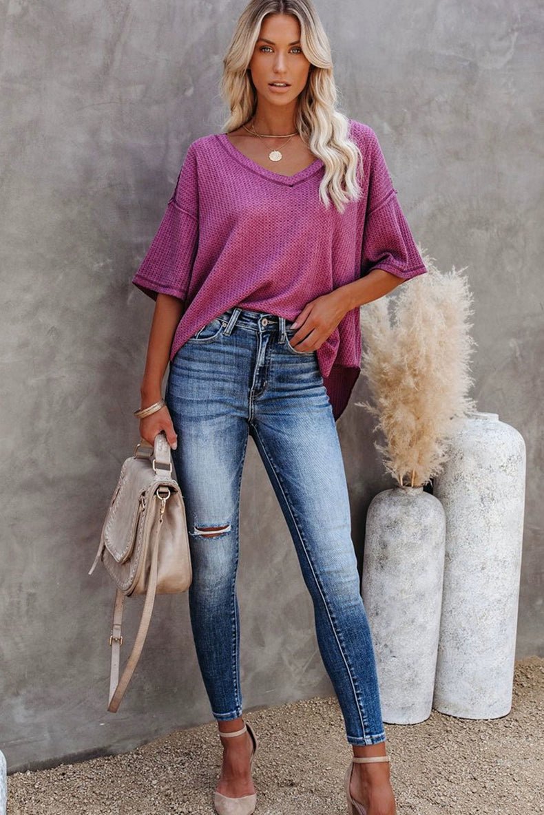 Dilamon New Arrival Pure Color Casual Half Sleeve Shirt Women&