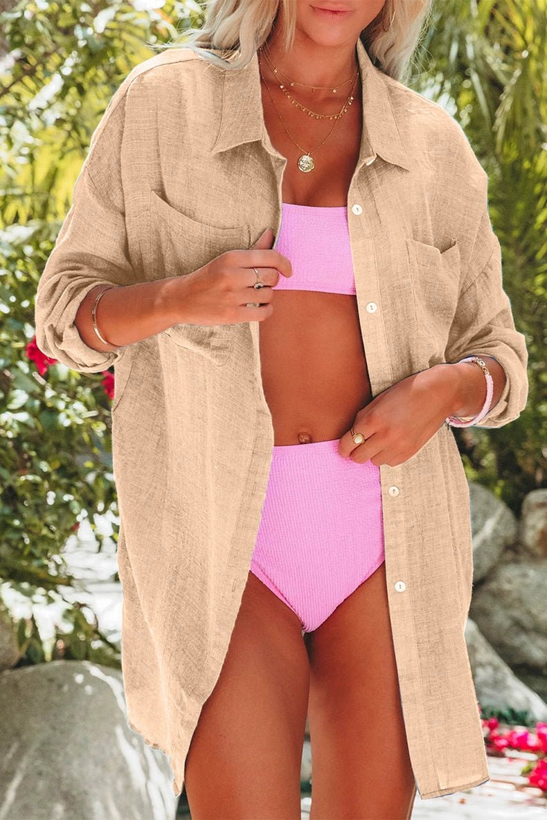 Summer New Arrival Mid Length Long Length Bikini Cover - up Chiffon Shirt for Women Fashion Beach Vacation Style Loose Sun Protective Blouse - Kaiju Mafia