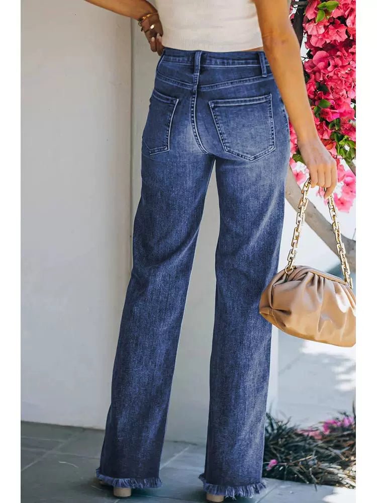 2024 Pure Color Washed Denim Women Fashion Idle Style Loose Cool Casual High Waist Straight - Leg Pants Women - Kaiju Mafia