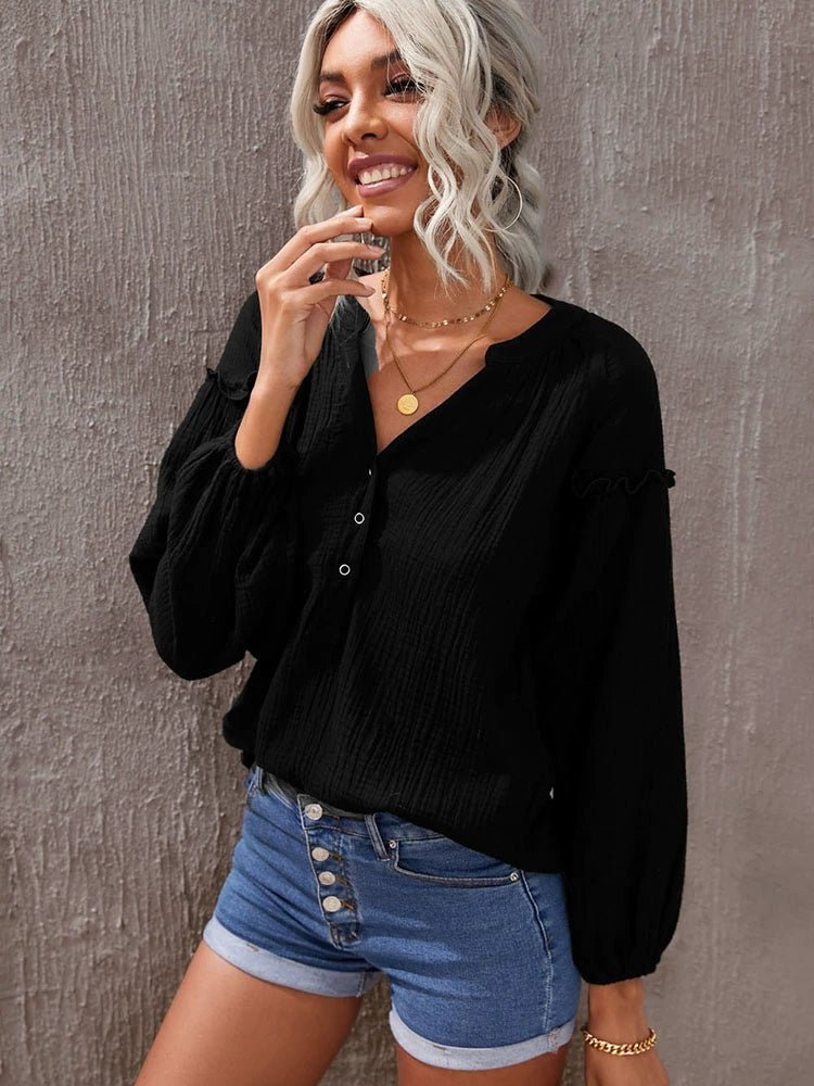 Fall New Arrival Pure Color Long Sleeves T-Shirt Female 2024 Special - Interest Design Casual Loose Plus Size Bottoming Shirt Tops V Neck Tide - Kaiju Mafia