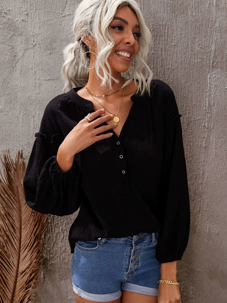 Fall New Arrival Pure Color Long Sleeves T-Shirt Female 2024 Special - Interest Design Casual Loose Plus Size Bottoming Shirt Tops V Neck Tide - Kaiju Mafia