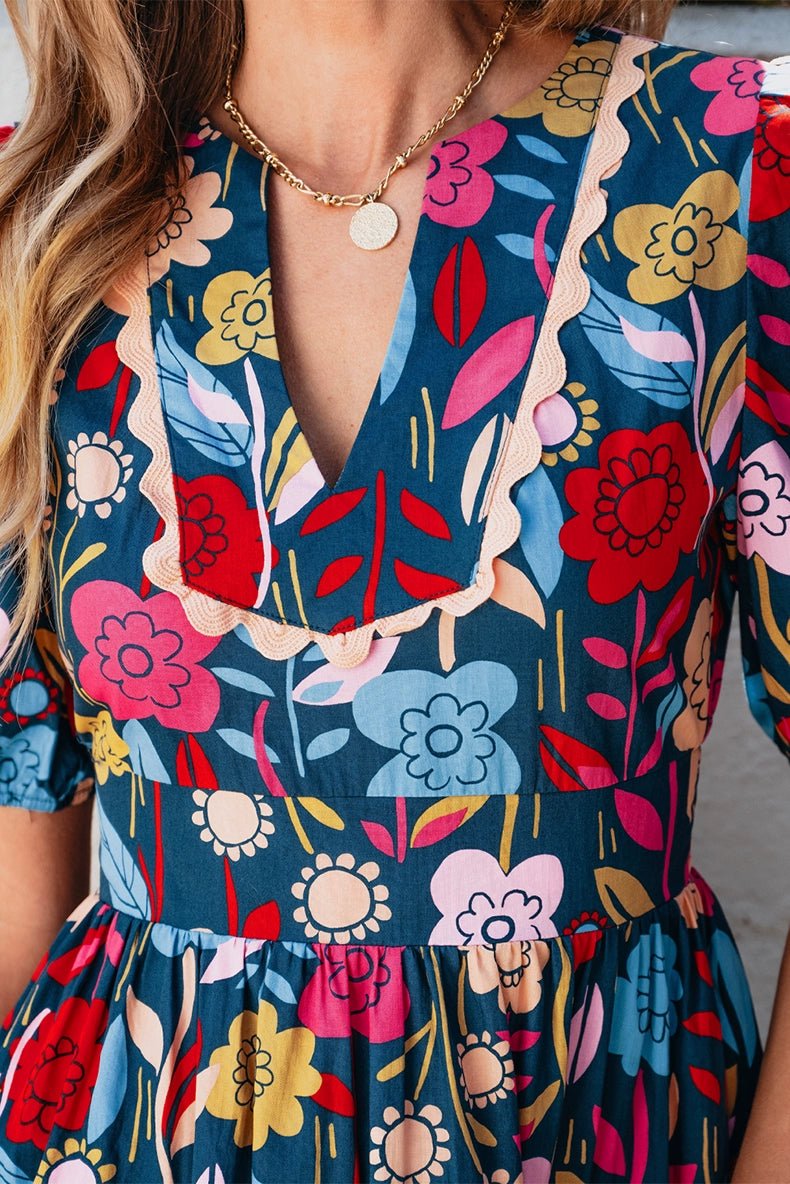 Fashion Short Sleeve Dress Summer Slimming Florals Print - Kaiju Mafia