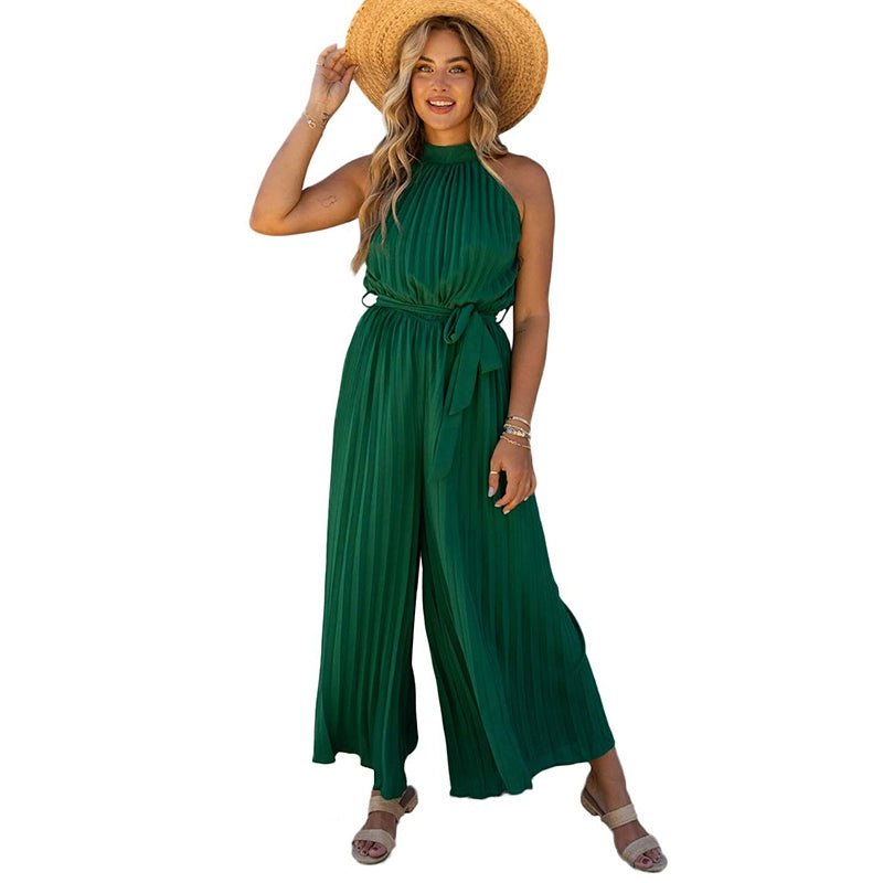 2024 Summer New Arrival Pure Color Halter Jumpsuit Women&