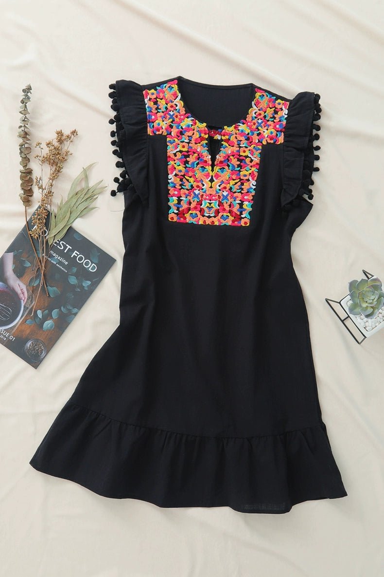 Summer Short Sleeve Fashion Bohemia Knee - Length Skirt Embroider - Kaiju Mafia