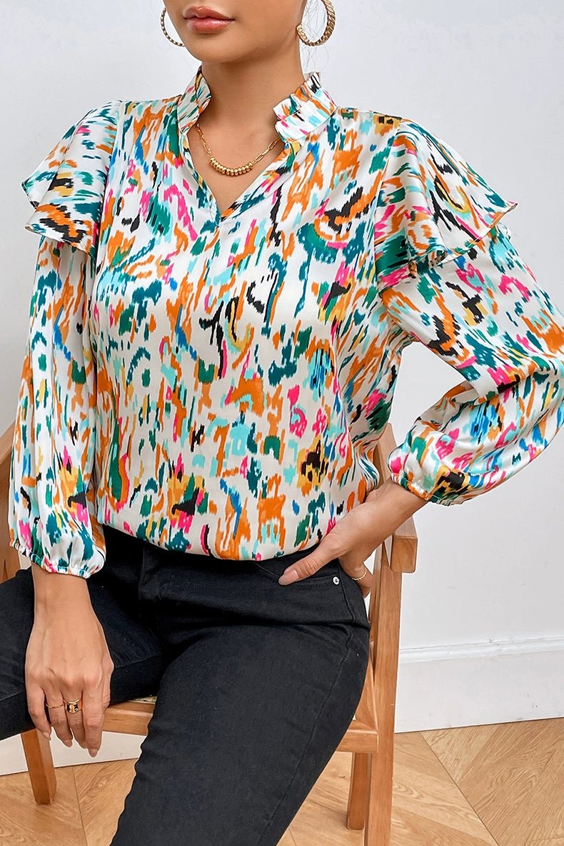 Fashion Long Sleeves Chiffon Shirt Tops Women 2024 Summer New Arrival Abstract Printing Thin and All - Matching Slim Looking Pullover Women - Kaiju Mafia