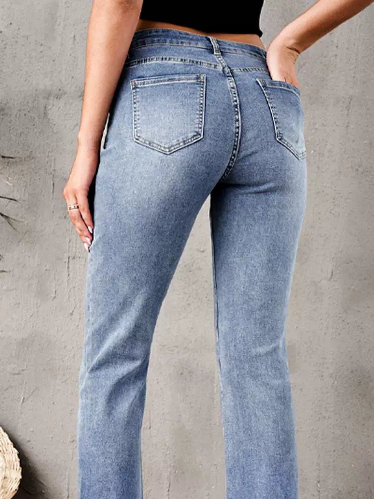 2024 Pure Color Washed Denim Women Fashion Idle Style Loose Cool Casual High Waist Straight - Leg Pants Women - Kaiju Mafia