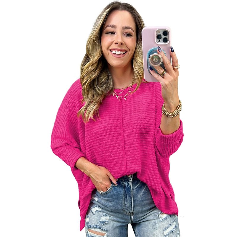 2024 Spring New Arrival Solid Color Pullover Long Sleeve T-shirt Female Fashion Loose Casual Texture Knitting round Neck Tops Female - Kaiju Mafia