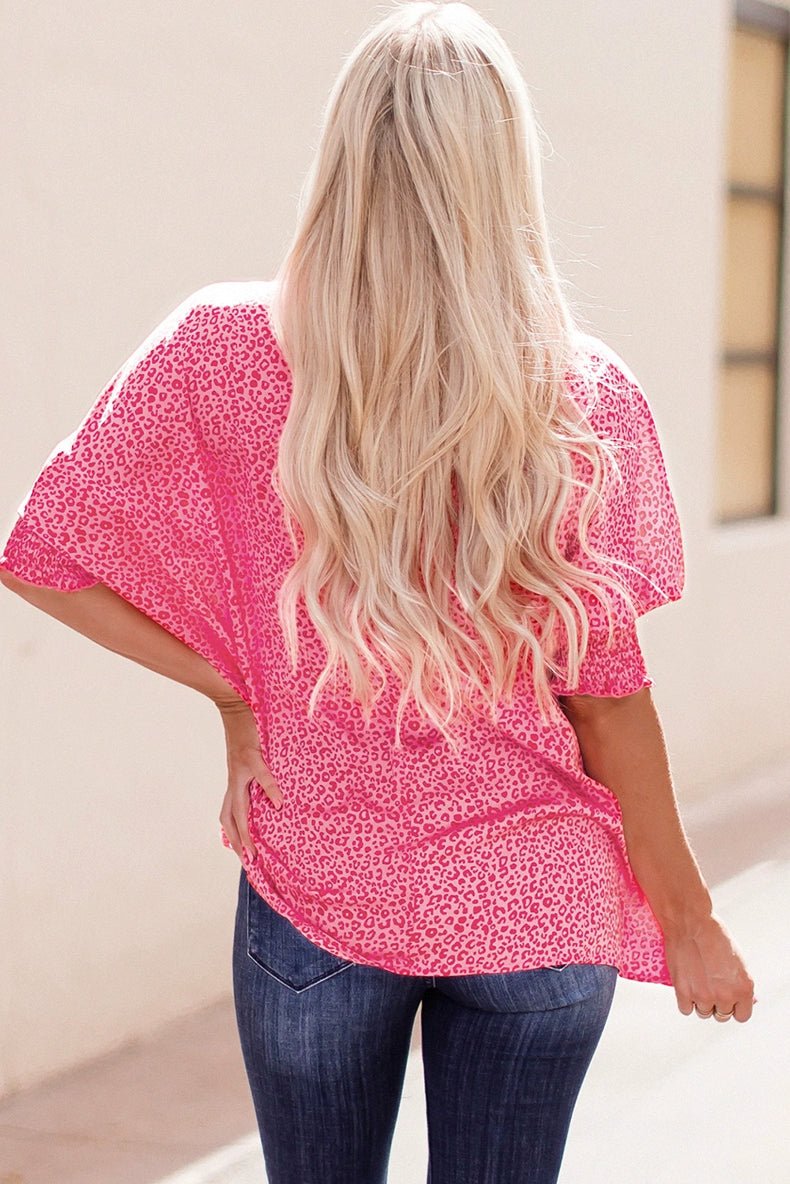 Fashion Leopard Print Print Bubble Pullover Short Sleeve Shirt - Kaiju Mafia