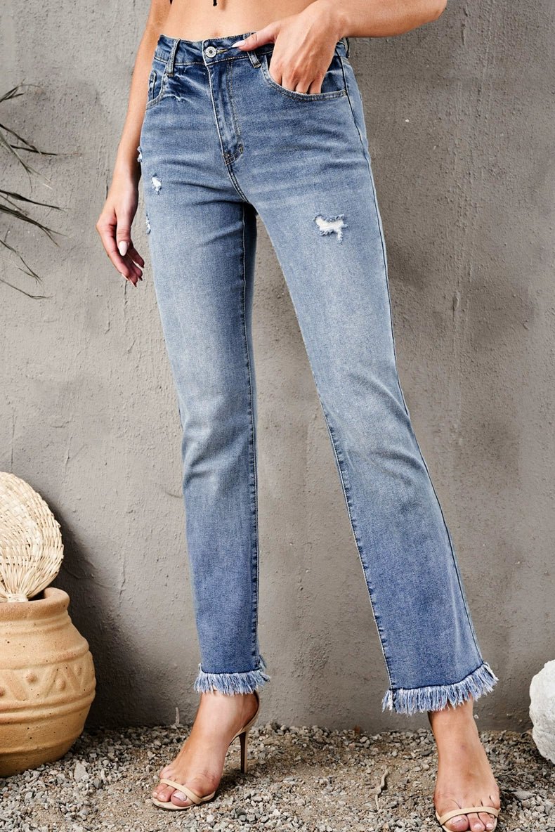 2024 Pure Color Washed Denim Women Fashion Idle Style Loose Cool Casual High Waist Straight - Leg Pants Women - Kaiju Mafia