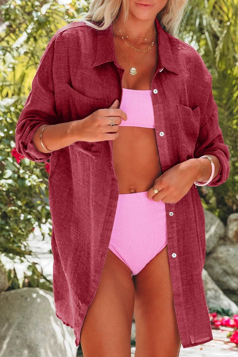 Summer New Arrival Mid Length Long Length Bikini Cover - up Chiffon Shirt for Women Fashion Beach Vacation Style Loose Sun Protective Blouse - Kaiju Mafia