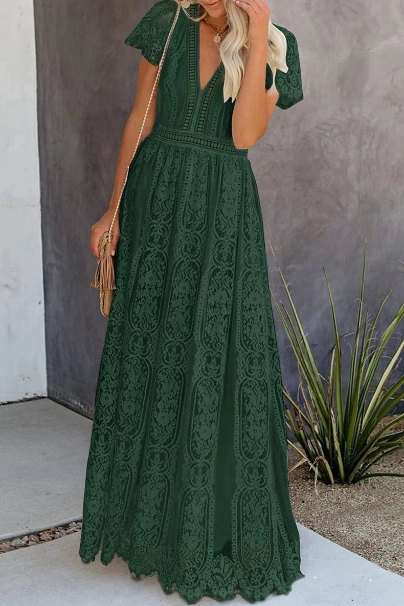 V Neck Fashion White Fairy Lace Dress Short Sleeve - Kaiju Mafia