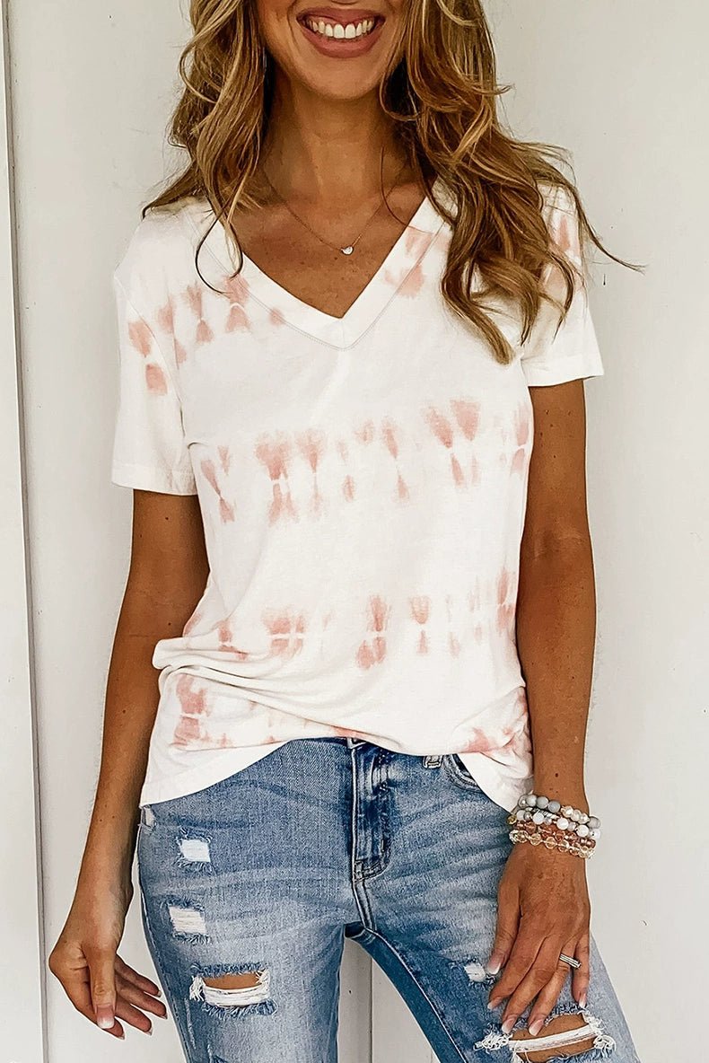 Tie - Dye Summer Silm V Neck Tops Print Short Sleeve T-shirt - Kaiju Mafia