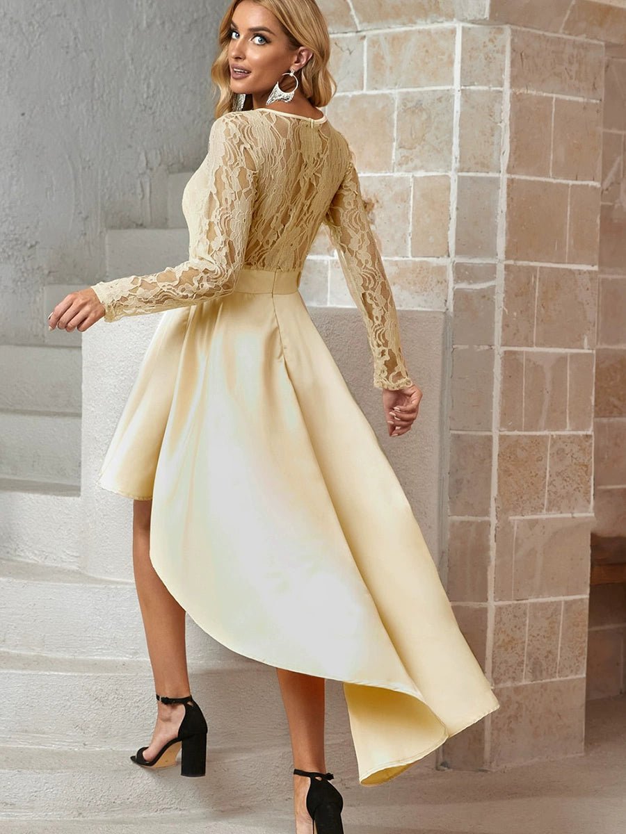 Dilamon Fall and Winter New round Neck Long Sleeves Lace Lace Dovetail Satin Prom Party Dress Dress Long Dress - Kaiju Mafia