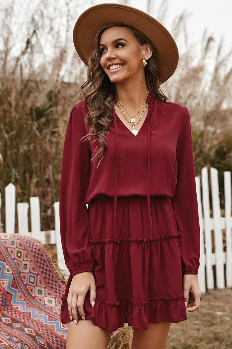 2024 Autumn Solid Color Thin Jumpsuit Skirt Fashion Slim Looking Temperament Commute Pullover Loose Knee - Length Dress Women - Kaiju Mafia