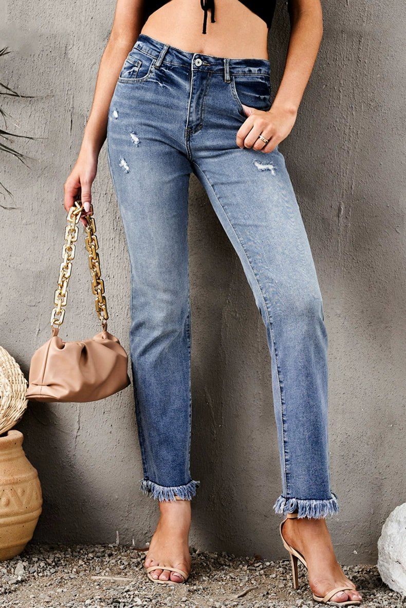 2024 Pure Color Washed Denim Women Fashion Idle Style Loose Cool Casual High Waist Straight - Leg Pants Women - Kaiju Mafia