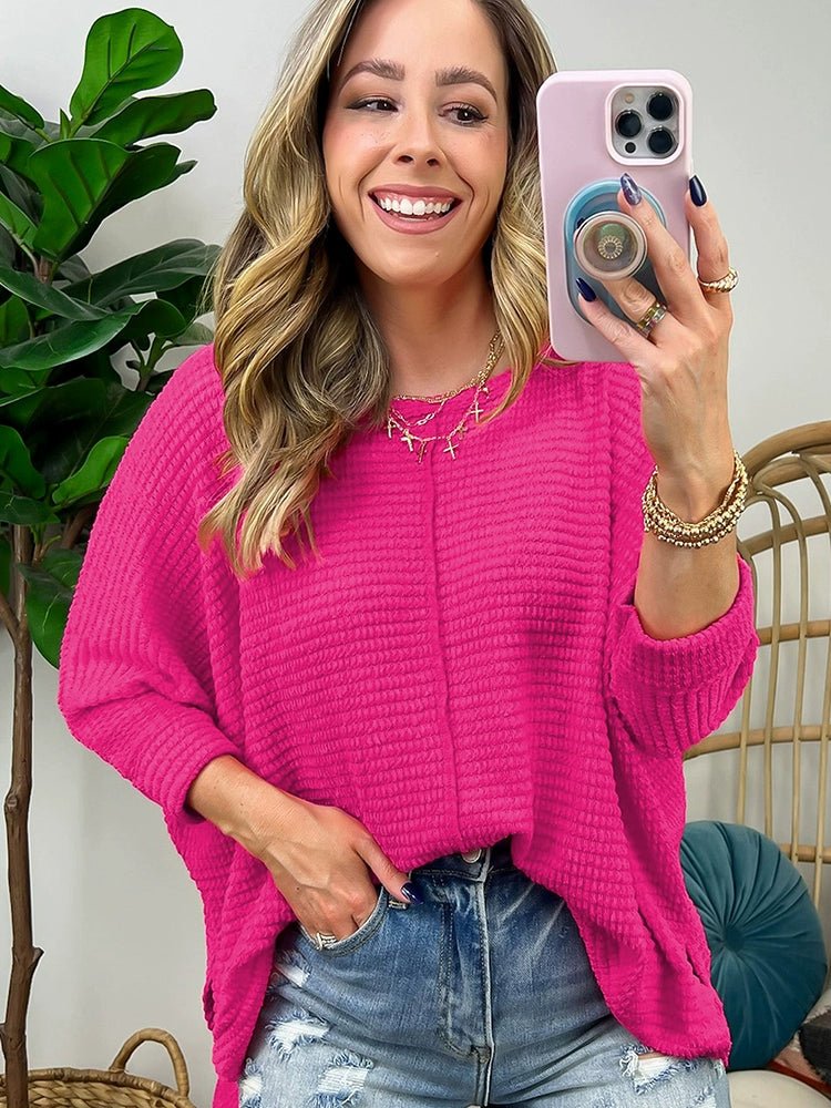 2024 Spring New Arrival Solid Color Pullover Long Sleeve T-shirt Female Fashion Loose Casual Texture Knitting round Neck Tops Female - Kaiju Mafia