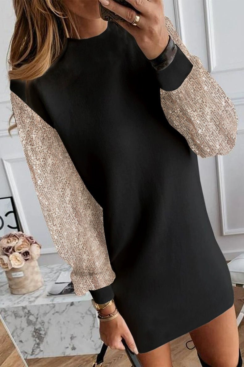 2024 Fall and Winter New Arrival Sleeve Sequin Patchwork Long Sleeves Dress Fashion Fashion Casual White Knee - Length Skirt Skirt - Kaiju Mafia