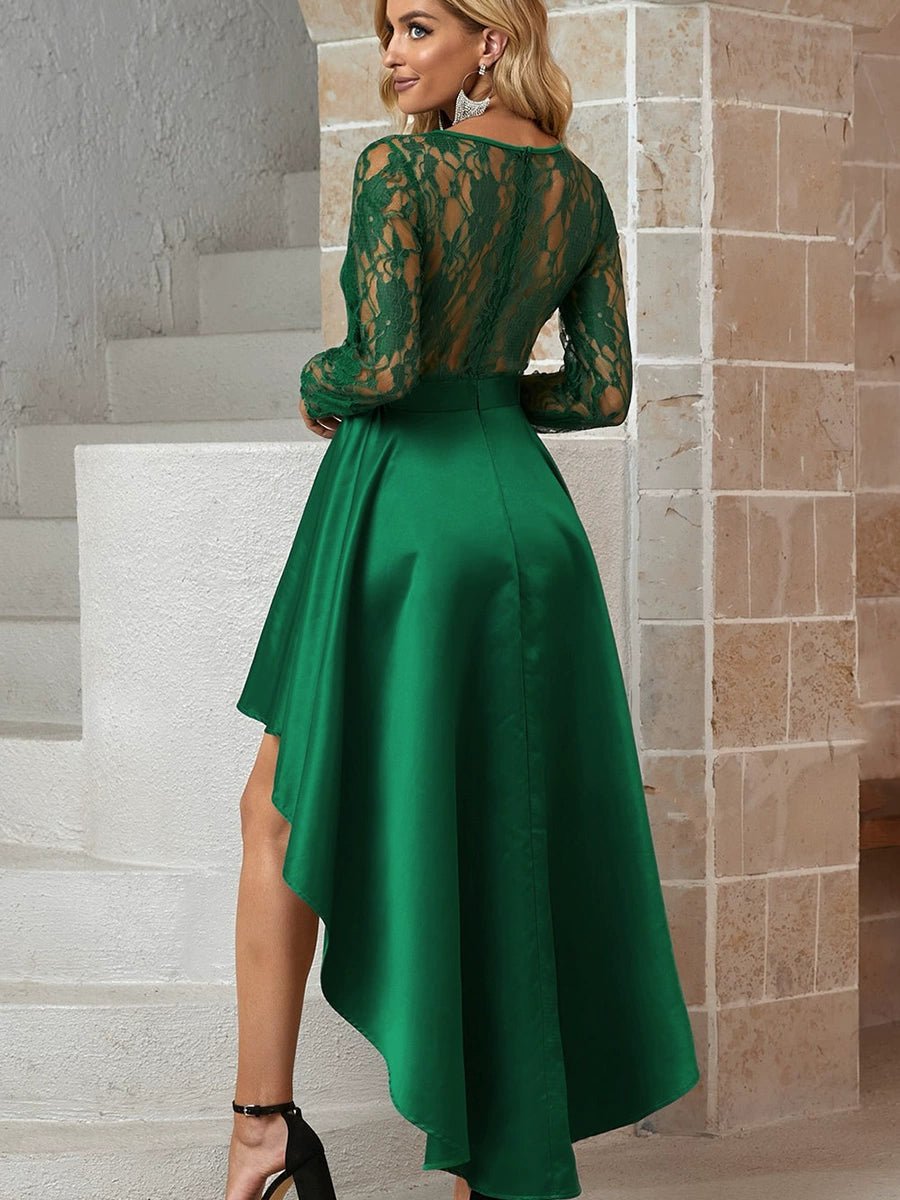 Dilamon Fall and Winter New round Neck Long Sleeves Lace Lace Dovetail Satin Prom Party Dress Dress Long Dress - Kaiju Mafia