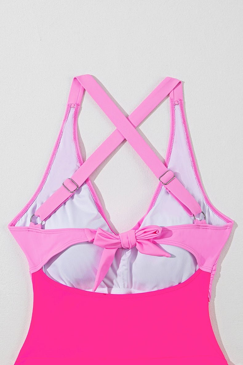 2024 Summer One-Piece Skirt Swimsuit for Women - Sexy U-Neck Cross Strap Design - Kaiju Mafia